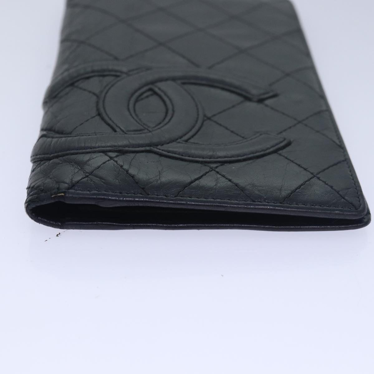 CHANEL Cambon Line Long Wallet Leather Black CC bs16463