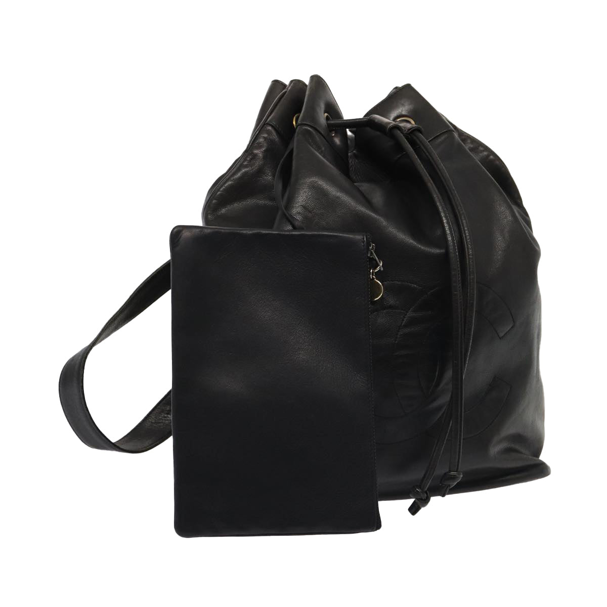 CHANEL COCO Mark Purse Shoulder Bag Lamb Skin Black CC bs16571