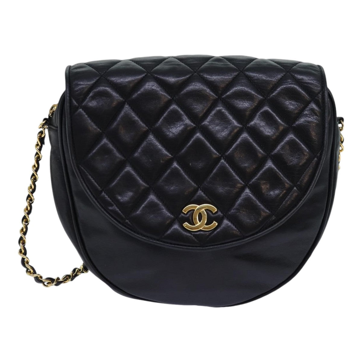 CHANEL Matelasse Chain Shoulder Bag Lamb Skin Black CC bs16595