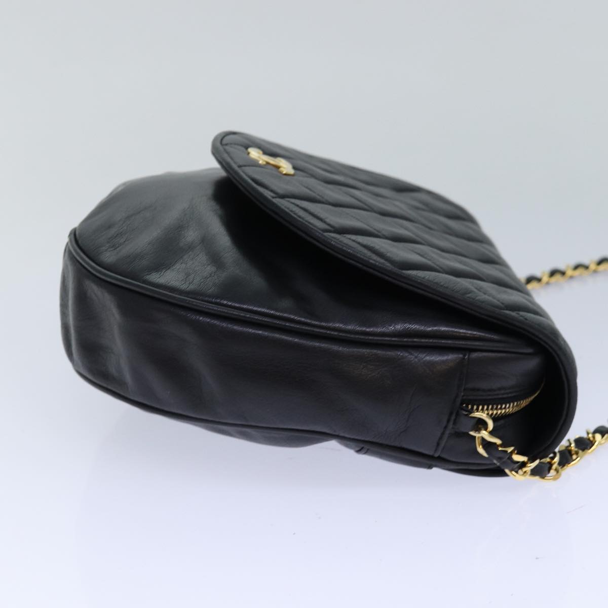 CHANEL Matelasse Chain Shoulder Bag Lamb Skin Black CC bs16595
