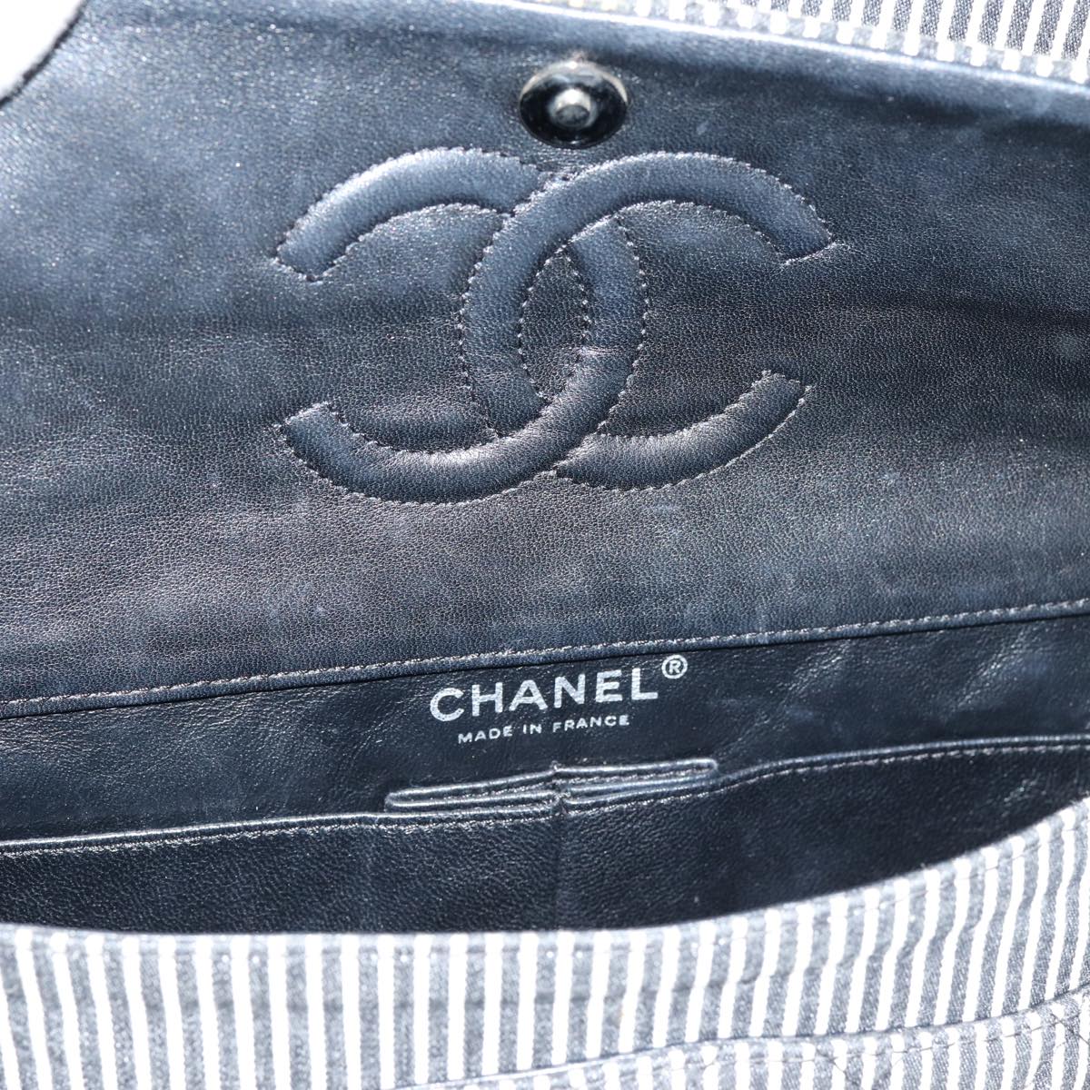 CHANEL Matelasse Turn Lock Chain Hand Bag Canvas Black Silver CC bs16629