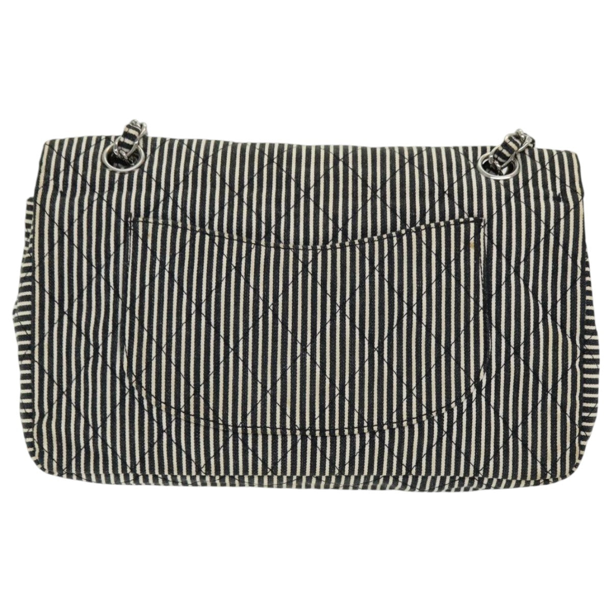 CHANEL Matelasse Turn Lock Chain Hand Bag Canvas Black Silver CC bs16629