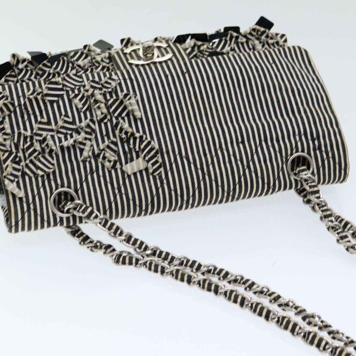 CHANEL Matelasse Turn Lock Chain Hand Bag Canvas Black Silver CC bs16629