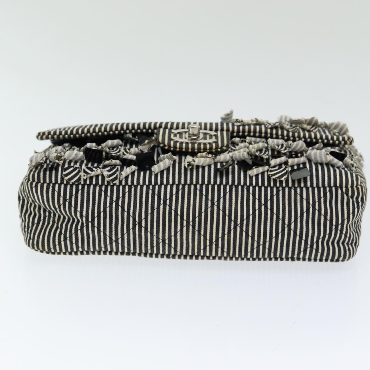 CHANEL Matelasse Turn Lock Chain Hand Bag Canvas Black Silver CC bs16629