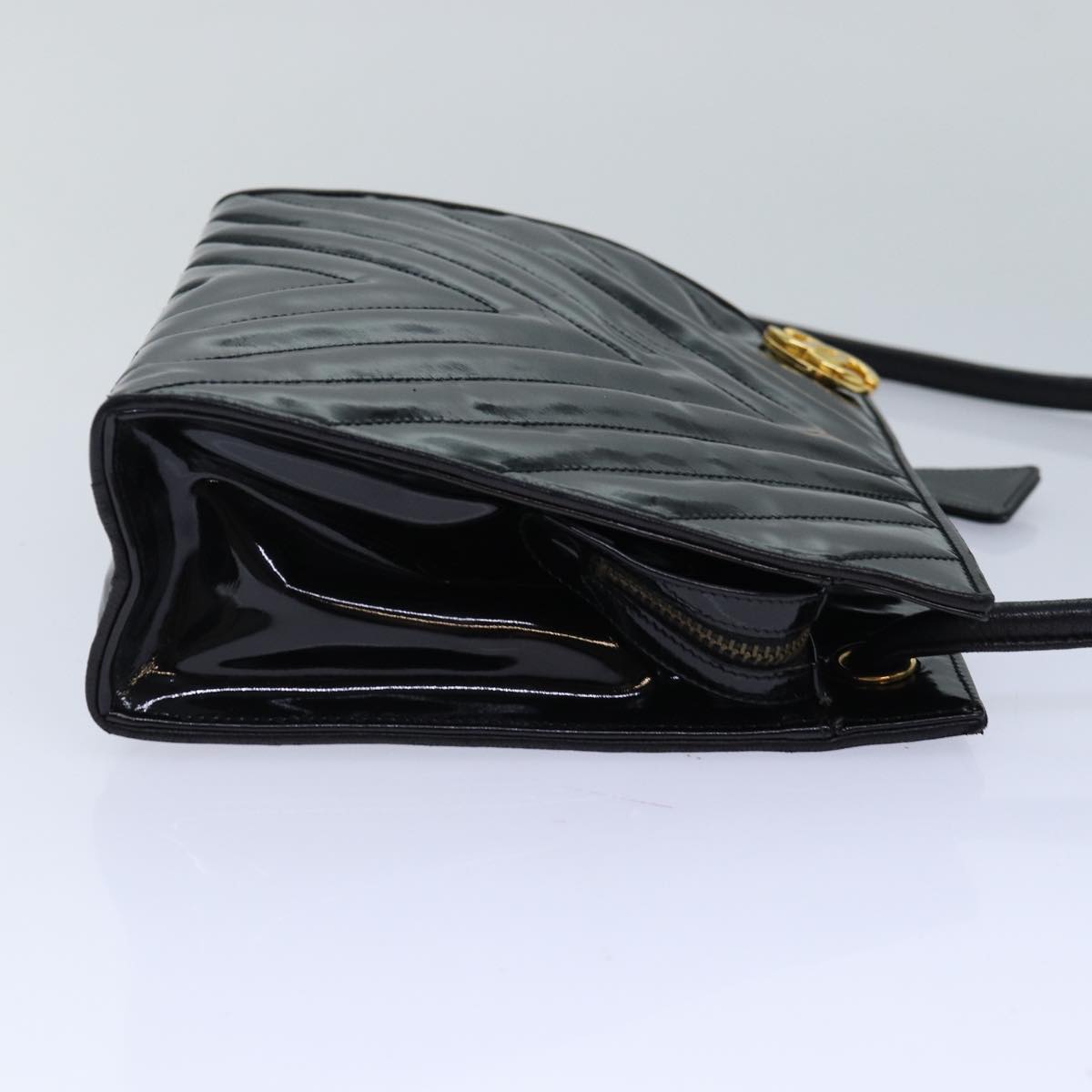 CHANEL V stitch COCO Mark Shoulder Bag Enamel Black CC bs16640