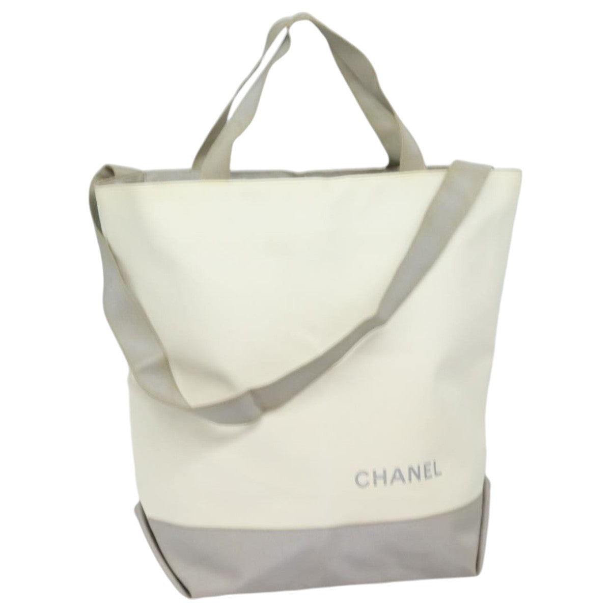 CHANEL Tote Bag Leather 2way White Silver CC bs16701