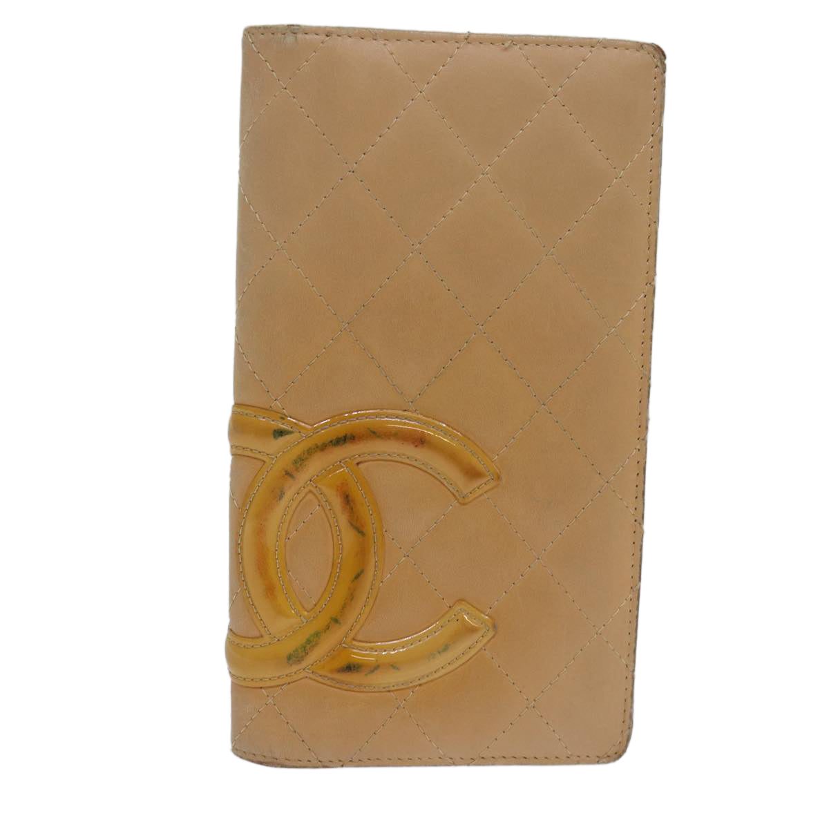 CHANEL Cambon Line Matelasse Long Wallet Leather Beige CC bs16763