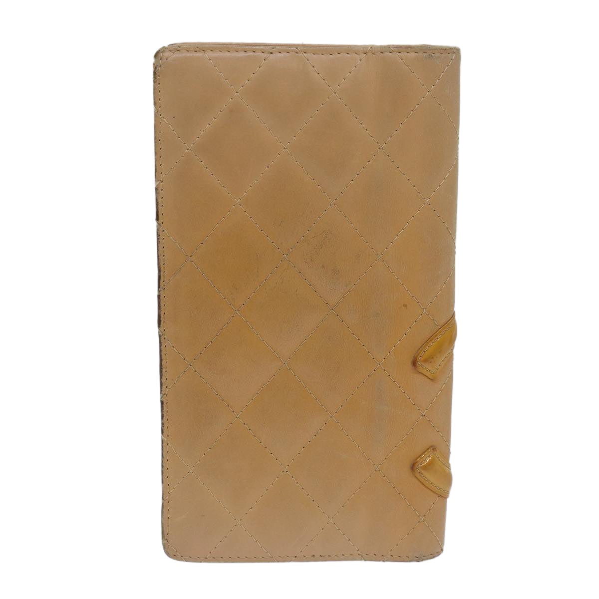 CHANEL Cambon Line Matelasse Long Wallet Leather Beige CC bs16763