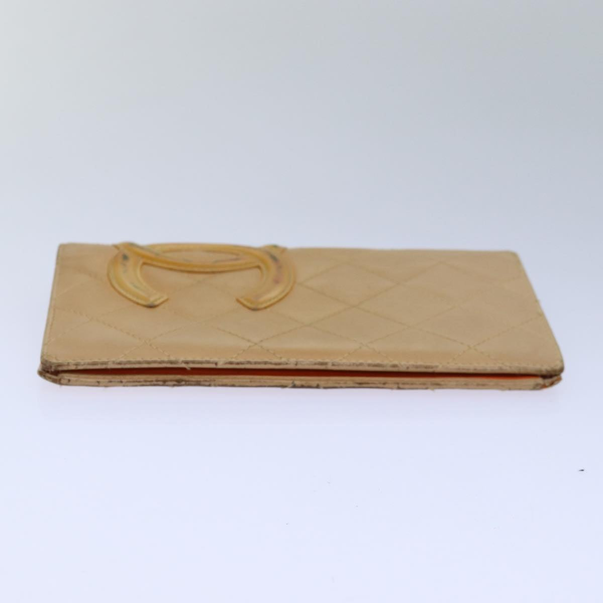 CHANEL Cambon Line Matelasse Long Wallet Leather Beige CC bs16763