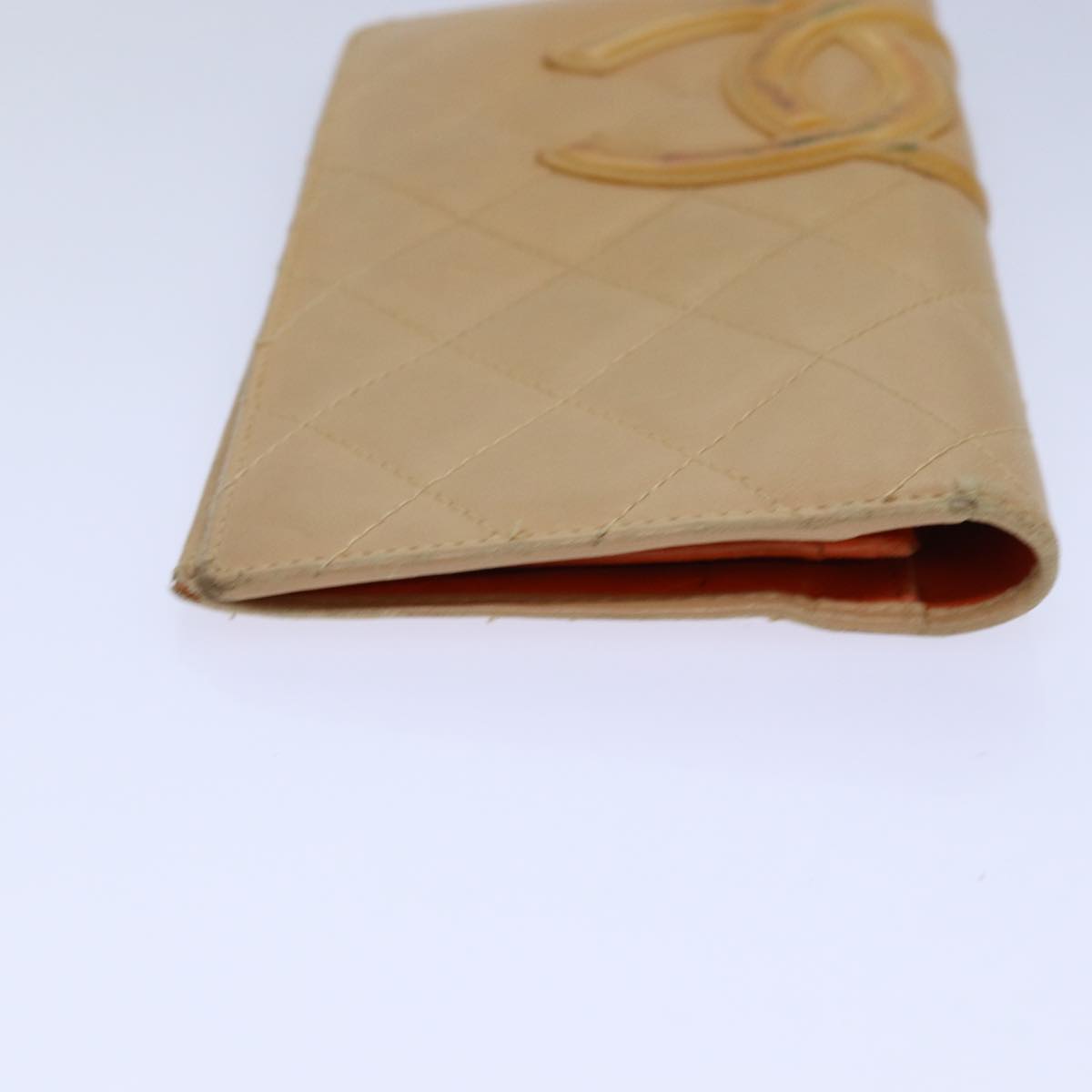 CHANEL Cambon Line Matelasse Long Wallet Leather Beige CC bs16763