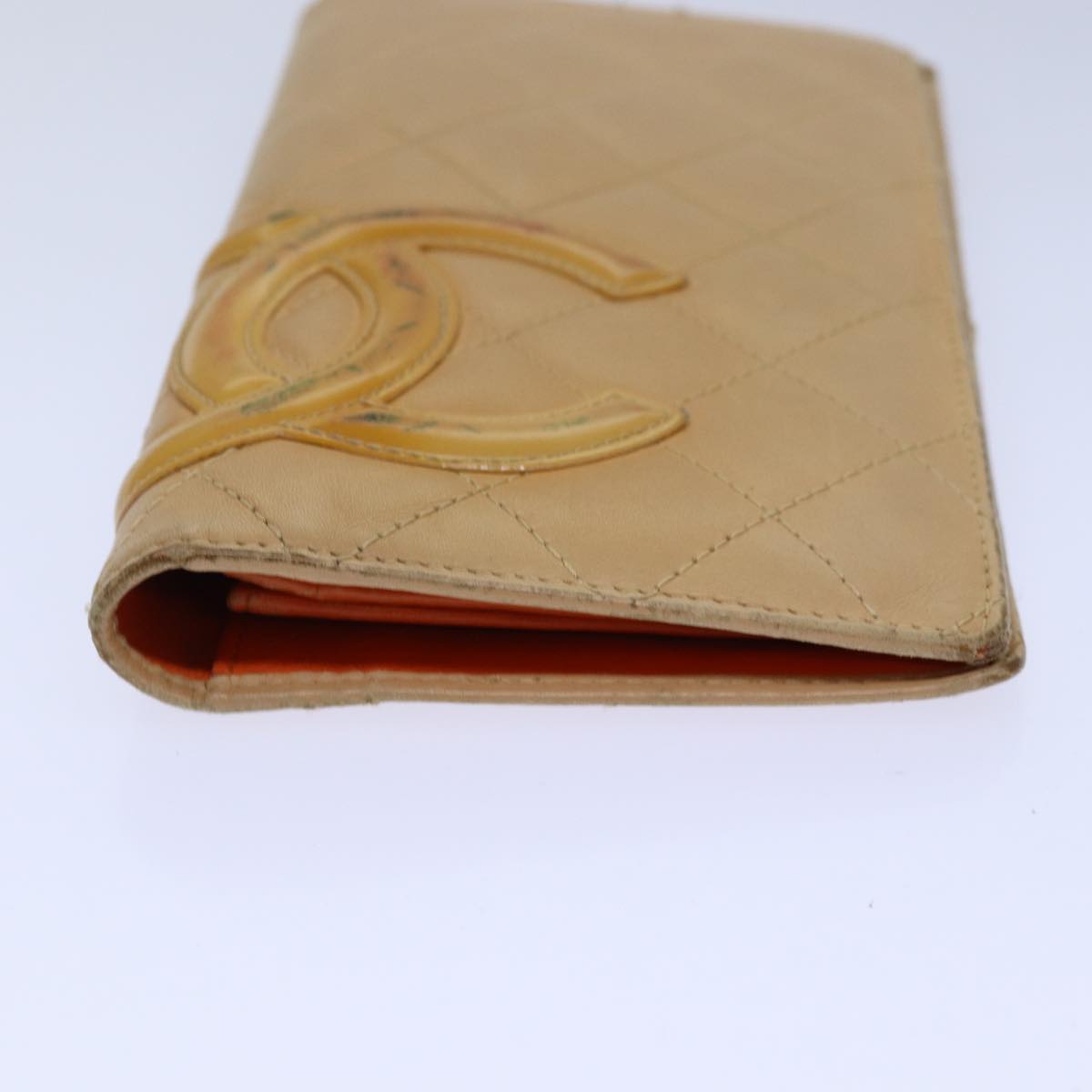 CHANEL Cambon Line Matelasse Long Wallet Leather Beige CC bs16763