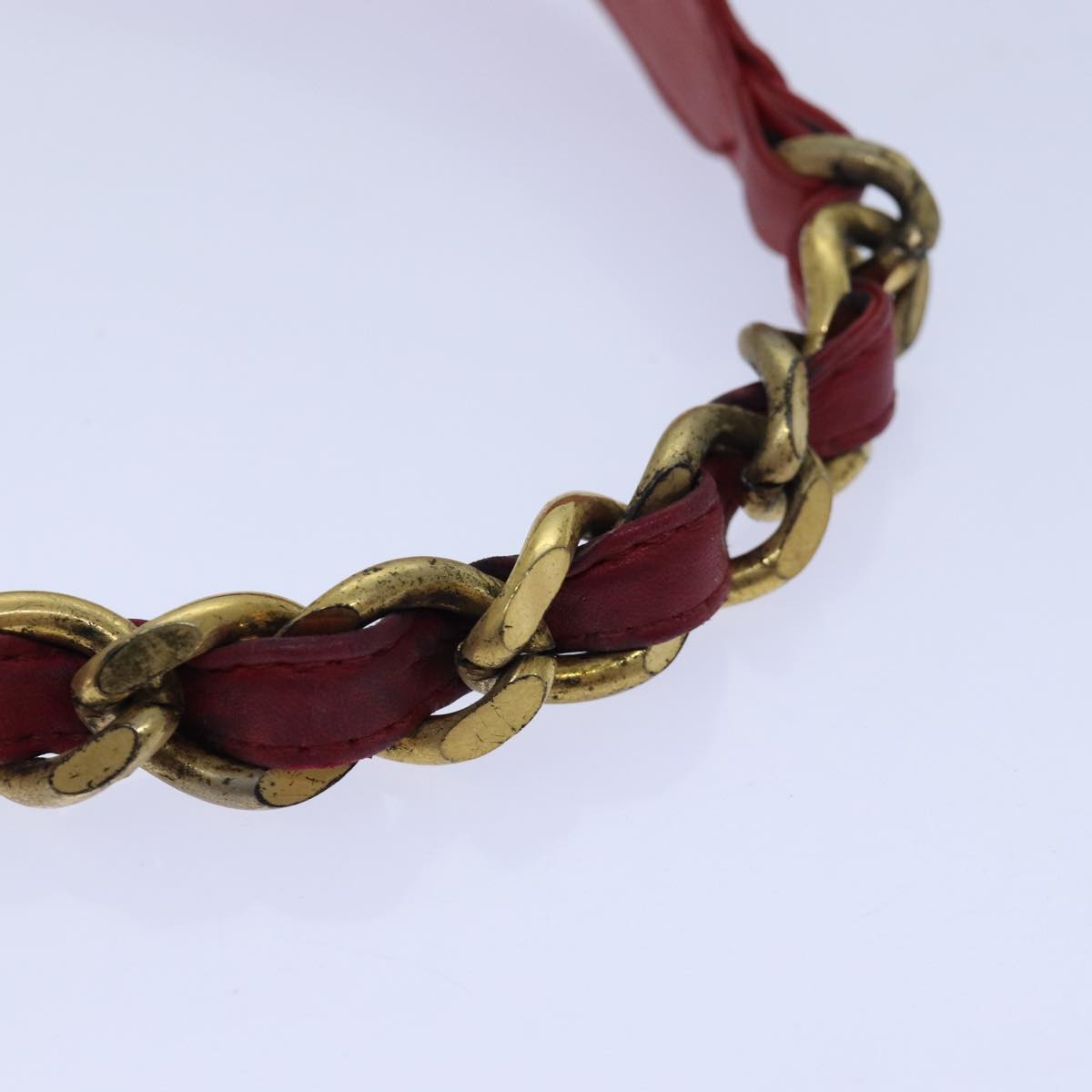 CHANEL Bicolore Chain Belt Leather metal 26.8""-28.7"" Red Gold CC bs16764
