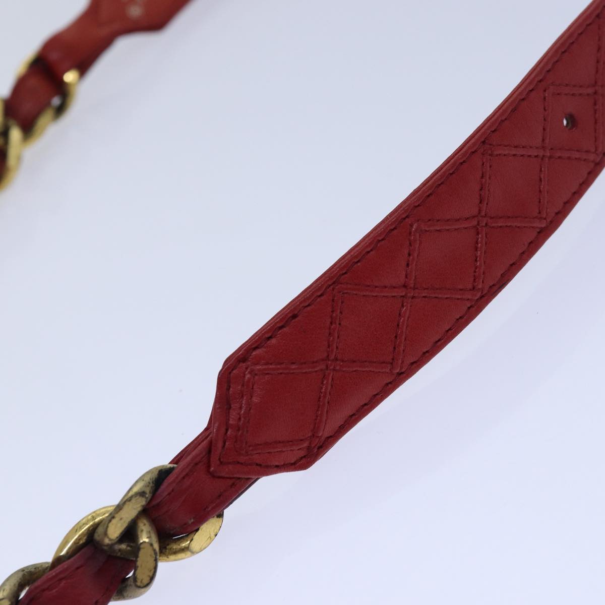 CHANEL Bicolore Chain Belt Leather metal 26.8""-28.7"" Red Gold CC bs16764