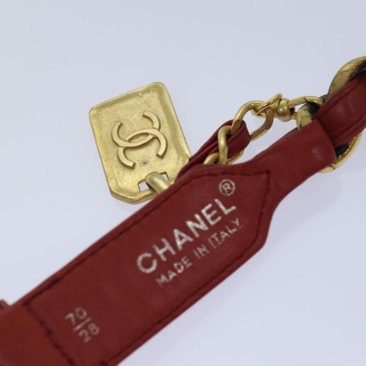 CHANEL Bicolore Chain Belt Leather metal 26.8""-28.7"" Red Gold CC bs16764