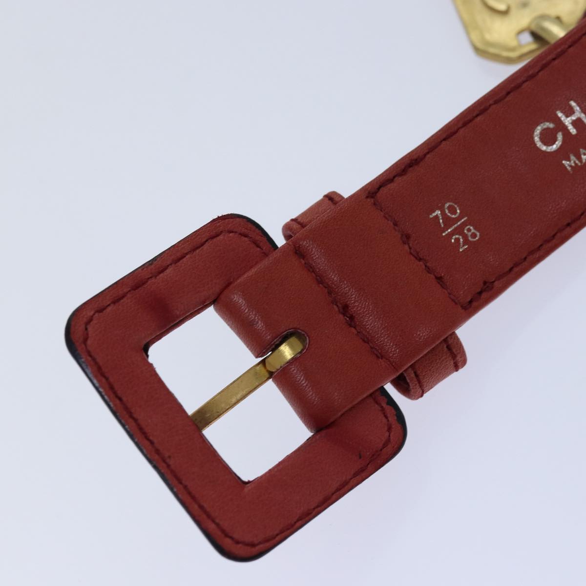 CHANEL Bicolore Chain Belt Leather metal 26.8""-28.7"" Red Gold CC bs16764