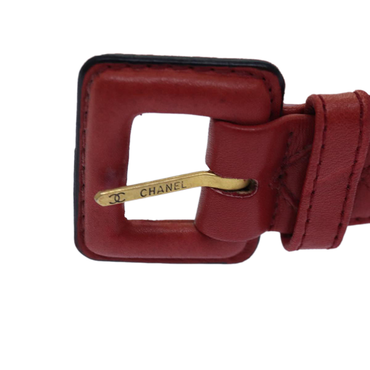 CHANEL Bicolore Chain Belt Leather metal 26.8""-28.7"" Red Gold CC bs16764