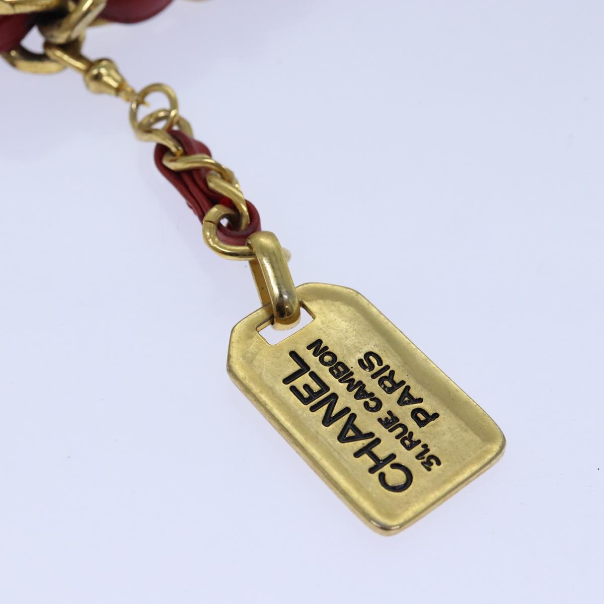 CHANEL Bicolore Chain Belt Leather metal 26.8""-28.7"" Red Gold CC bs16764