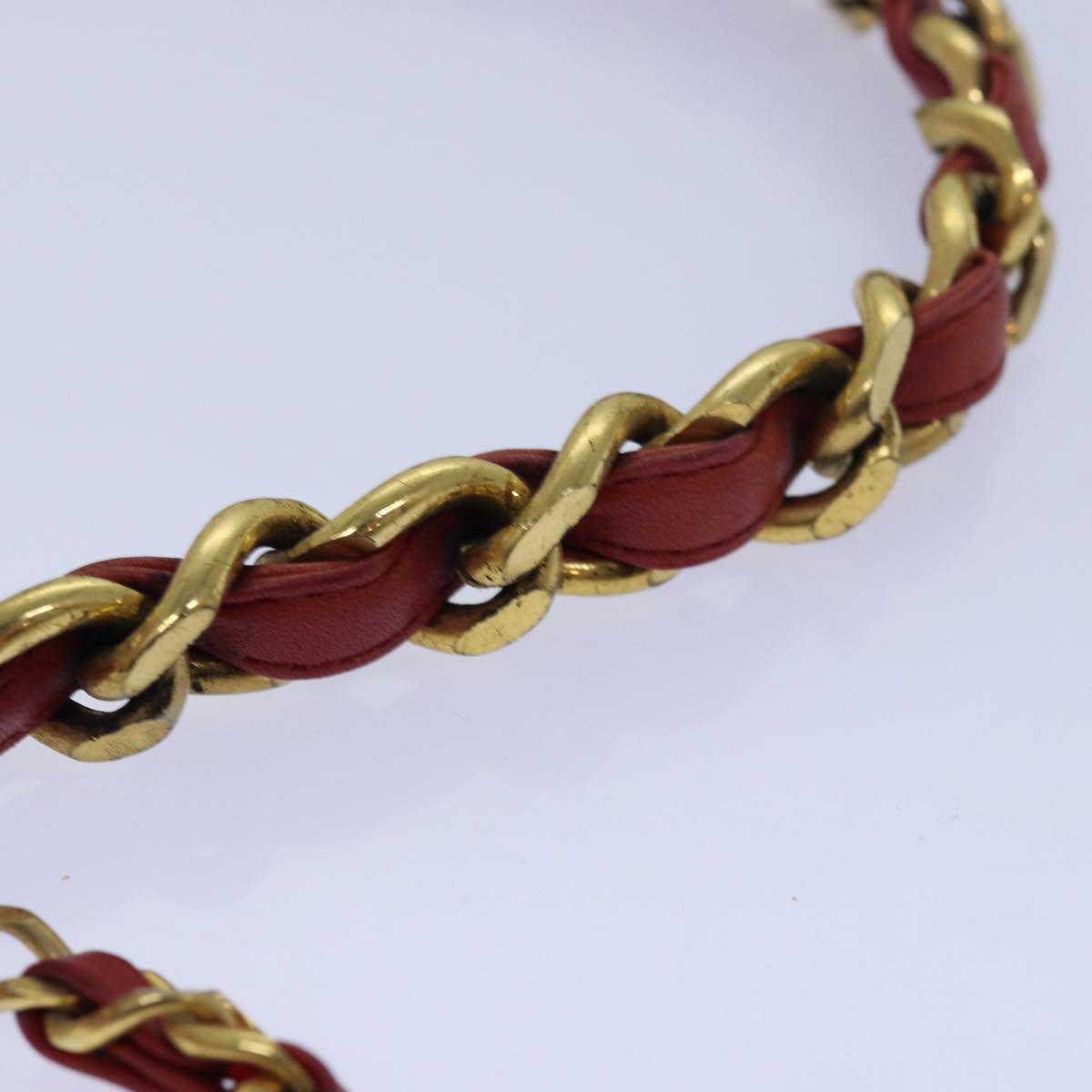 CHANEL Bicolore Chain Belt Leather metal 26.8""-28.7"" Red Gold CC bs16764