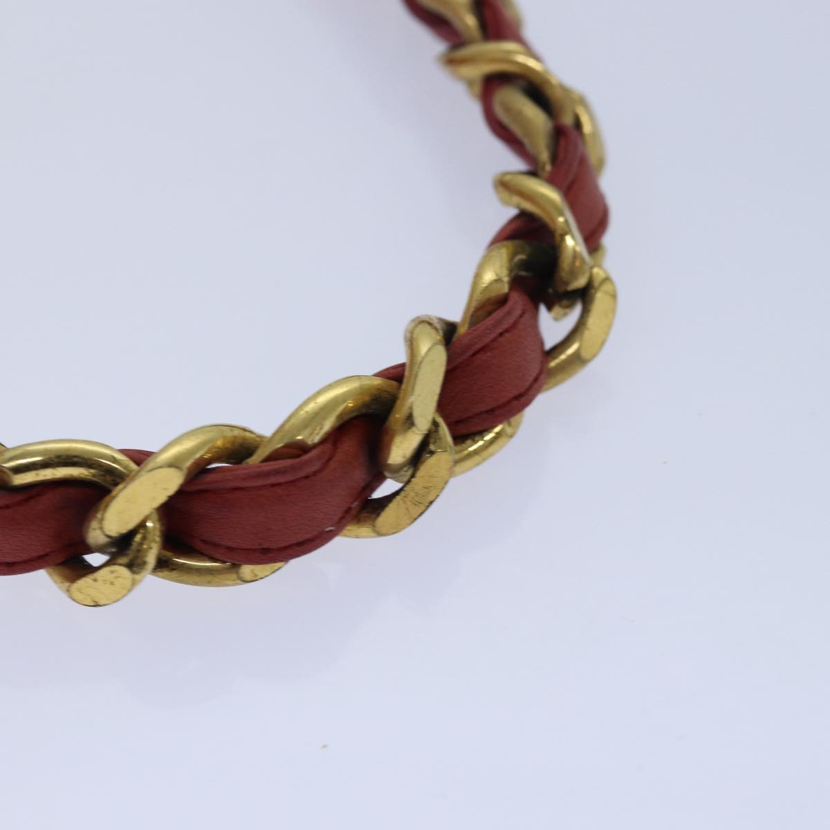 CHANEL Bicolore Chain Belt Leather metal 26.8""-28.7"" Red Gold CC bs16764