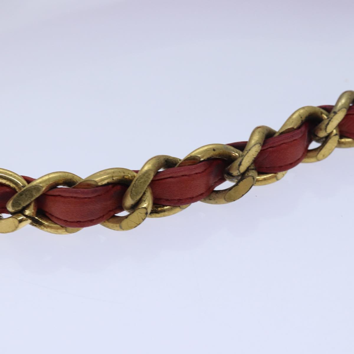 CHANEL Bicolore Chain Belt Leather metal 26.8""-28.7"" Red Gold CC bs16764