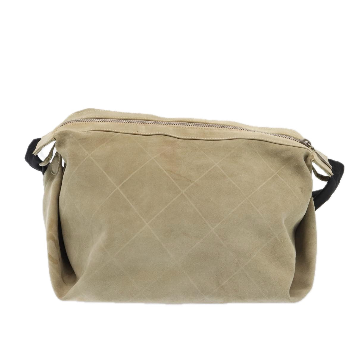 CHANEL Matelasse Shoulder Bag Suede nylon Beige Black Silver CC bs16824