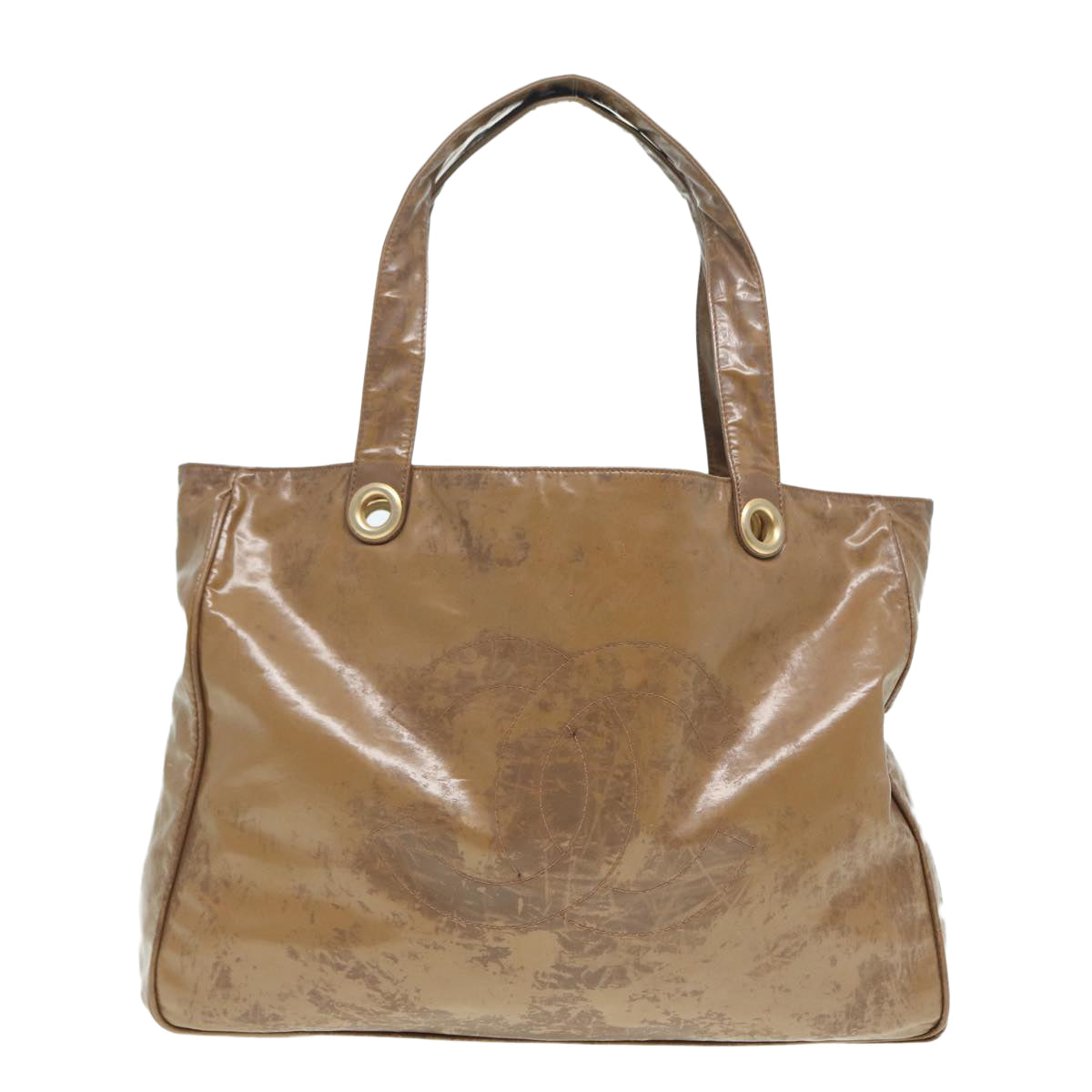 CHANEL COCO Mark Tote Bag Patent leather Beige CC bs16858