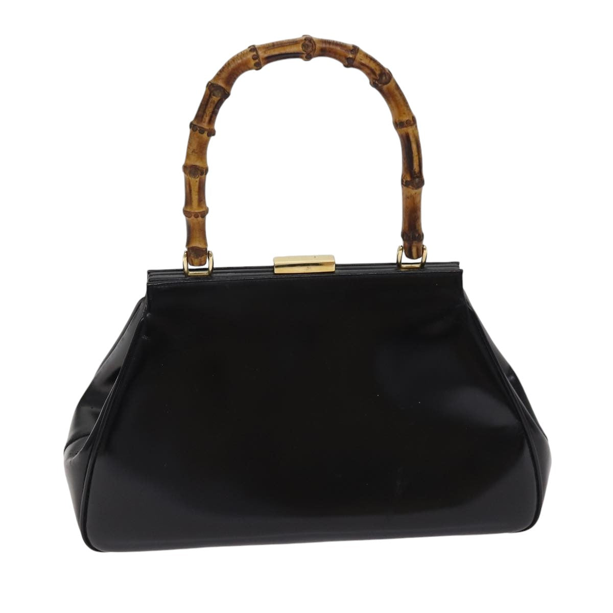 GUCCI Bamboo Hand Bag Patent Leather Black Gold 000 781 0296 bs17044