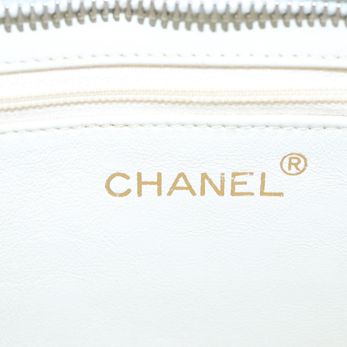 CHANEL Matelasse Shoulder Bag Lamb Skin White Gold CC bs17156