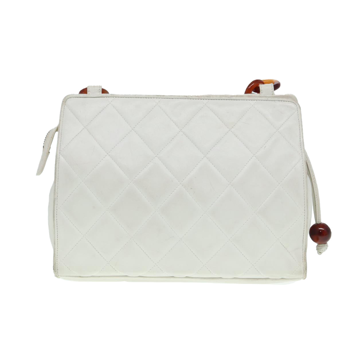 CHANEL Matelasse Shoulder Bag Lamb Skin White Gold CC bs17156