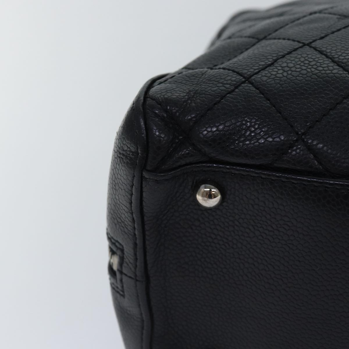 CHANEL Matelasse Hand Bag Caviar Skin Black Silver CC bs17167