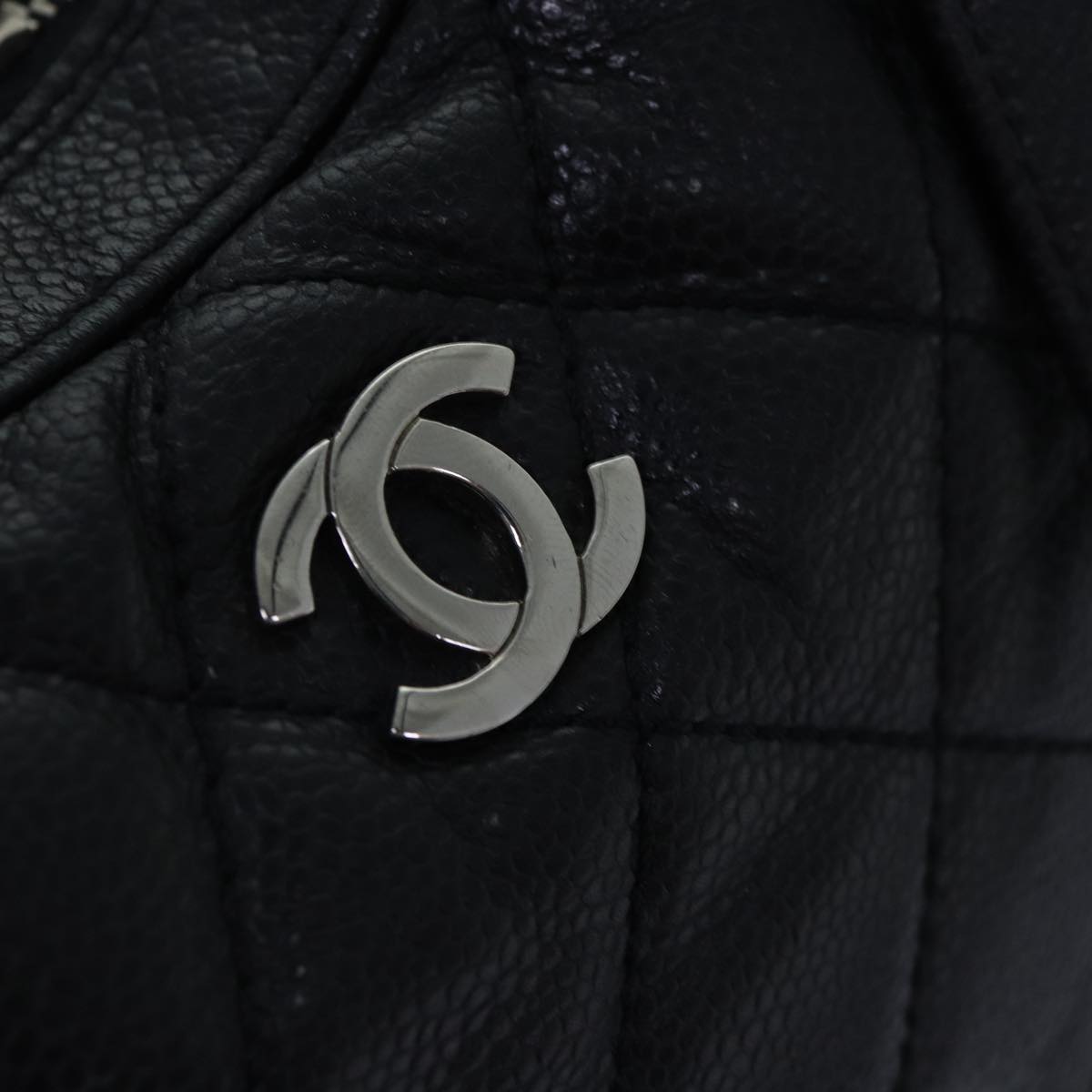 CHANEL Matelasse Hand Bag Caviar Skin Black Silver CC bs17167