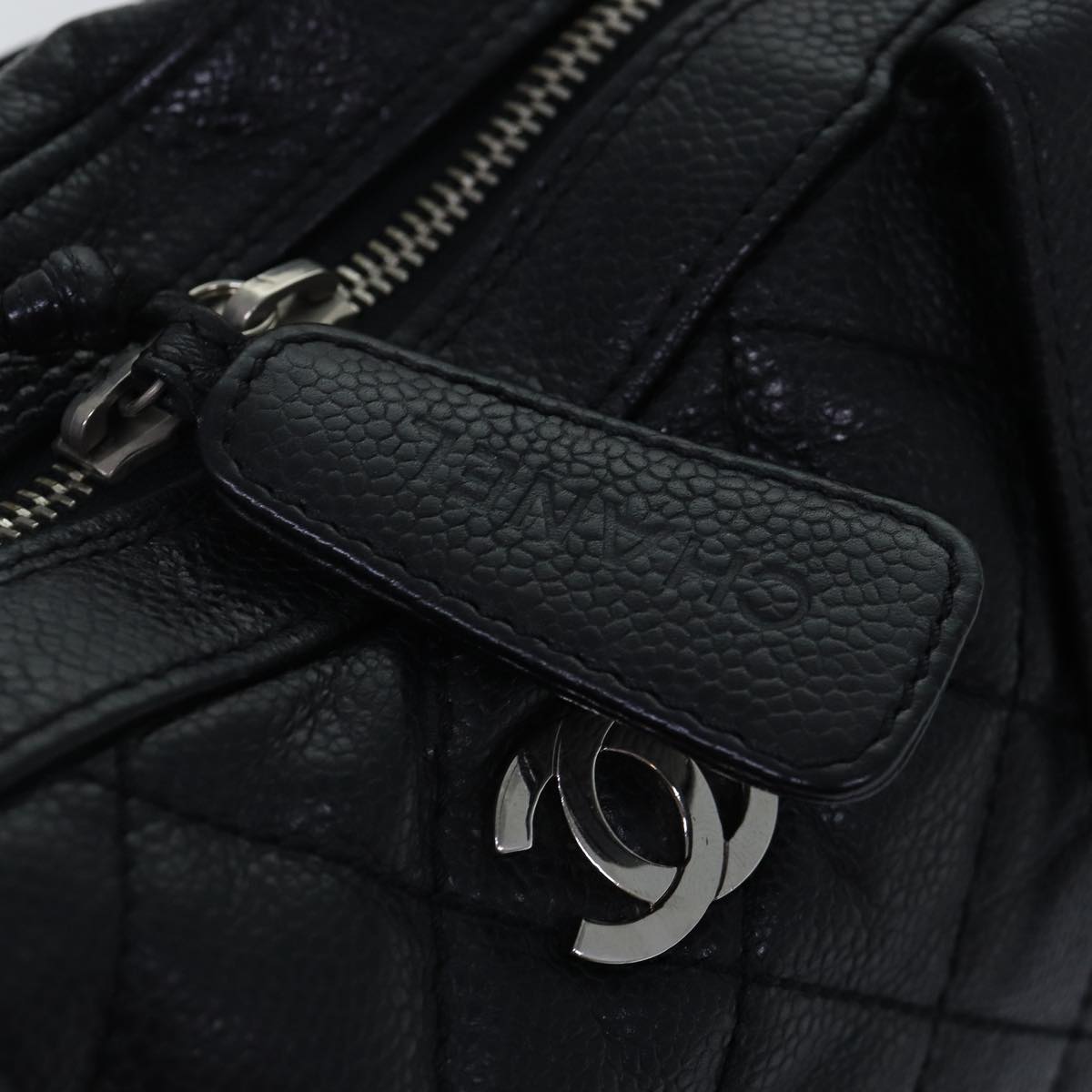 CHANEL Matelasse Hand Bag Caviar Skin Black Silver CC bs17167