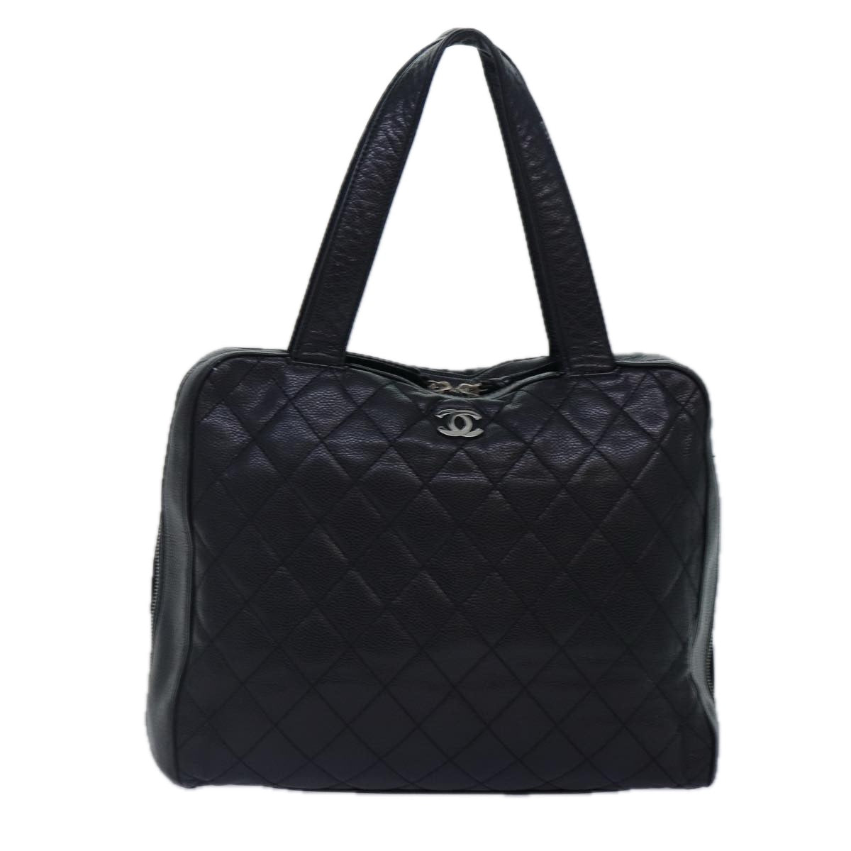 CHANEL Matelasse Hand Bag Caviar Skin Black Silver CC bs17167