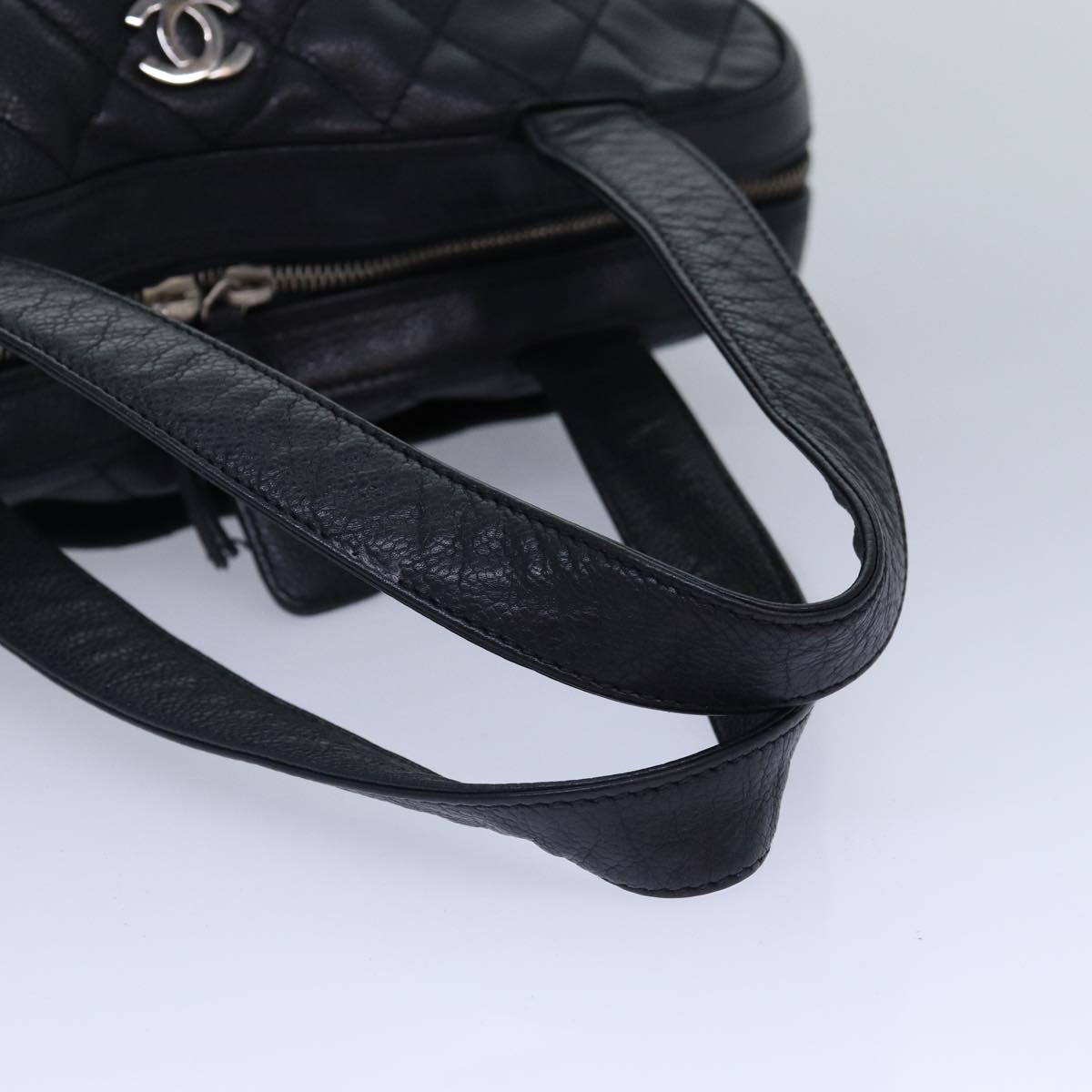 CHANEL Matelasse Hand Bag Caviar Skin Black Silver CC bs17167