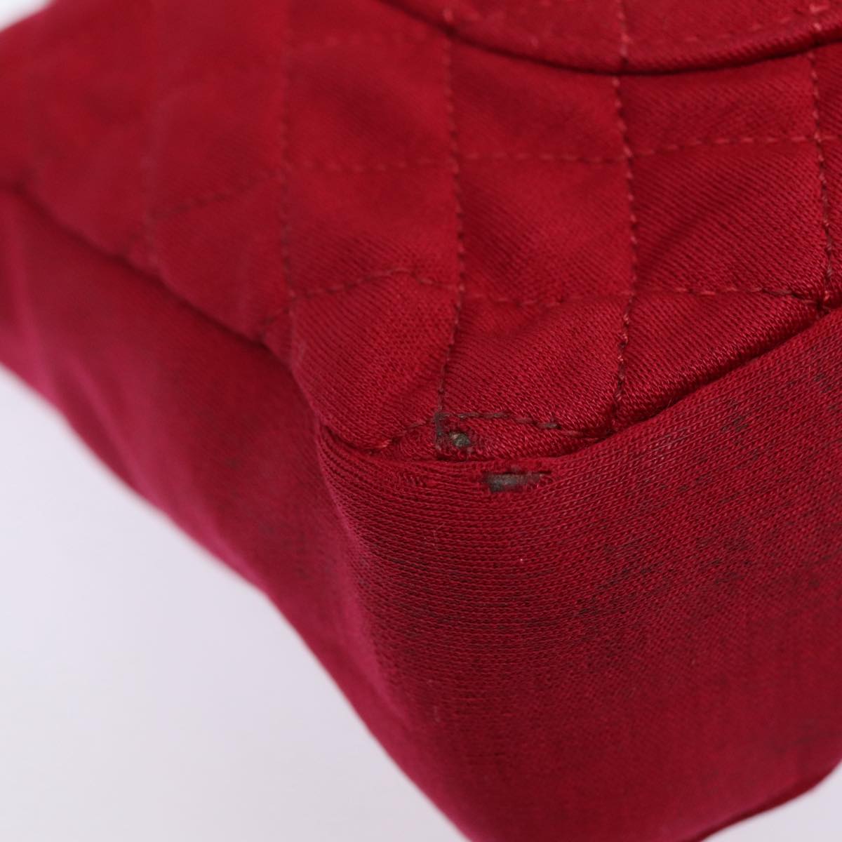 CHANEL Matelasse Chain Shoulder Bag Cotton Red Silver CC bs17224