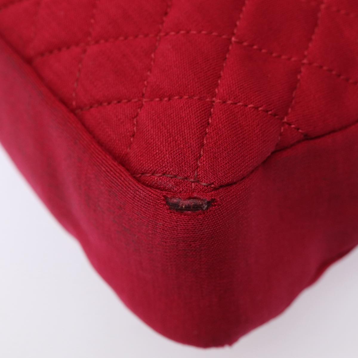 CHANEL Matelasse Chain Shoulder Bag Cotton Red Silver CC bs17224