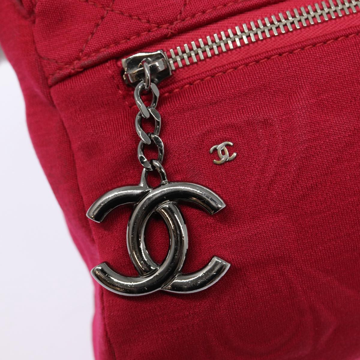 CHANEL Matelasse Chain Shoulder Bag Cotton Red Silver CC bs17224