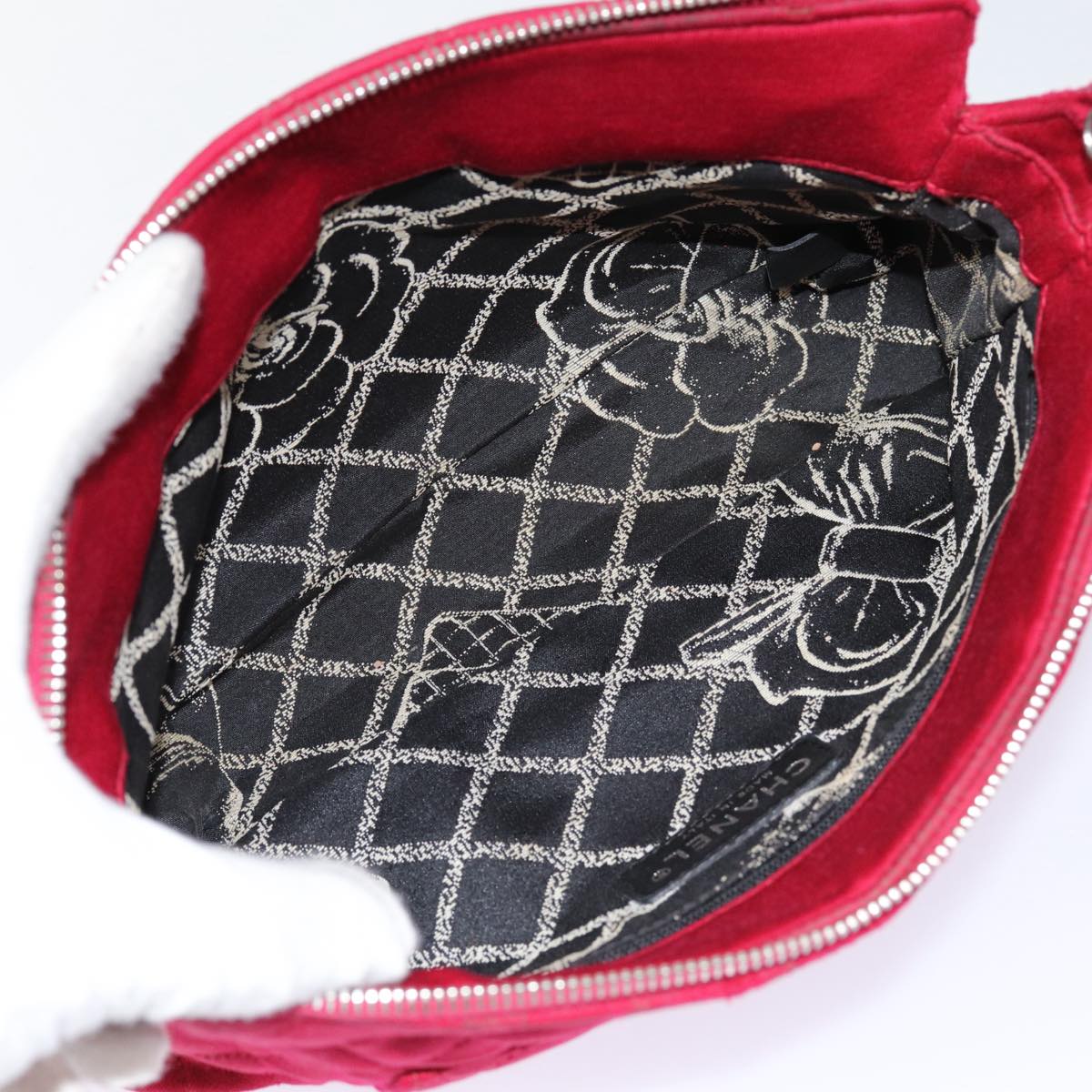 CHANEL Matelasse Chain Shoulder Bag Cotton Red Silver CC bs17224