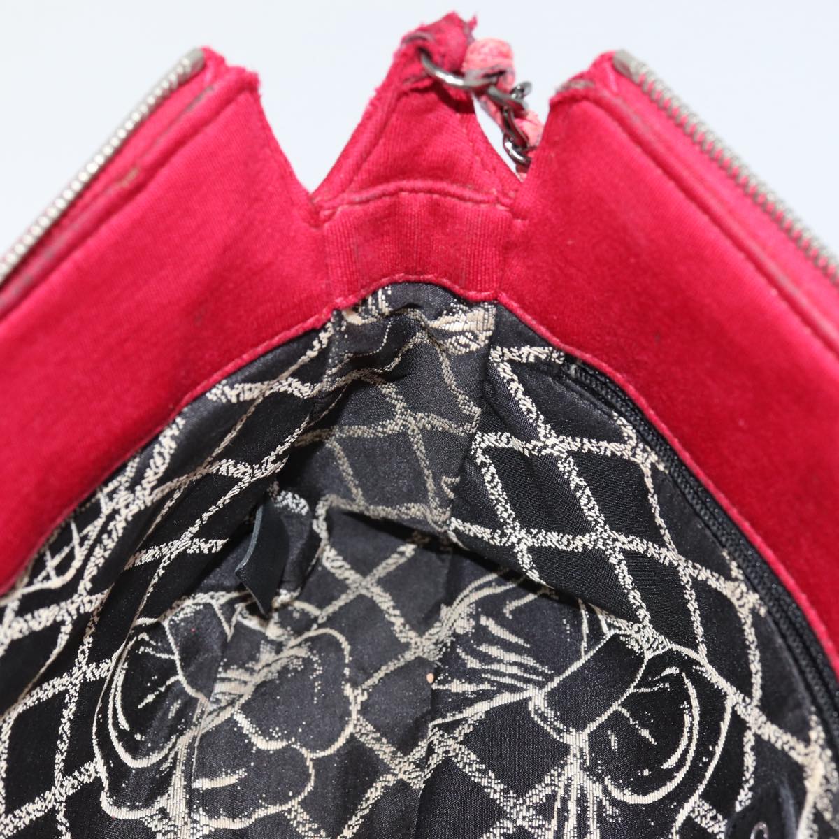 CHANEL Matelasse Chain Shoulder Bag Cotton Red Silver CC bs17224