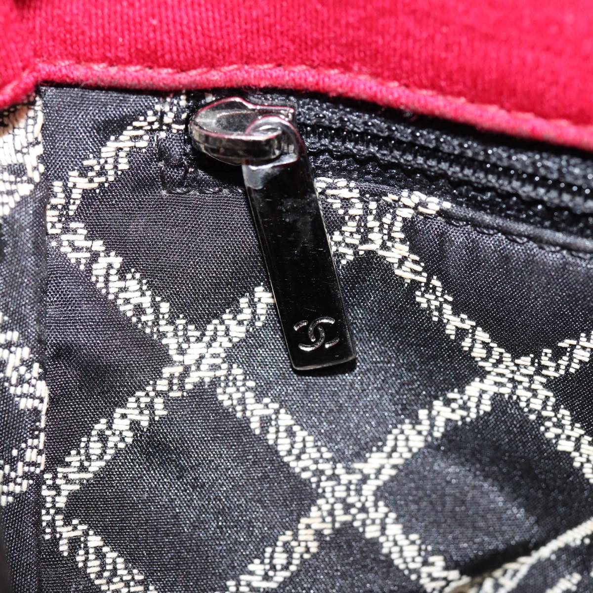 CHANEL Matelasse Chain Shoulder Bag Cotton Red Silver CC bs17224