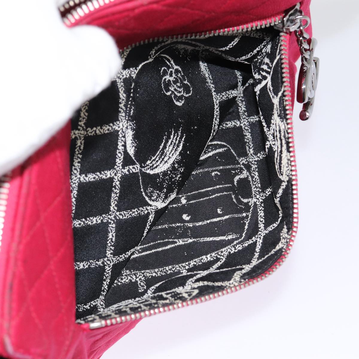 CHANEL Matelasse Chain Shoulder Bag Cotton Red Silver CC bs17224
