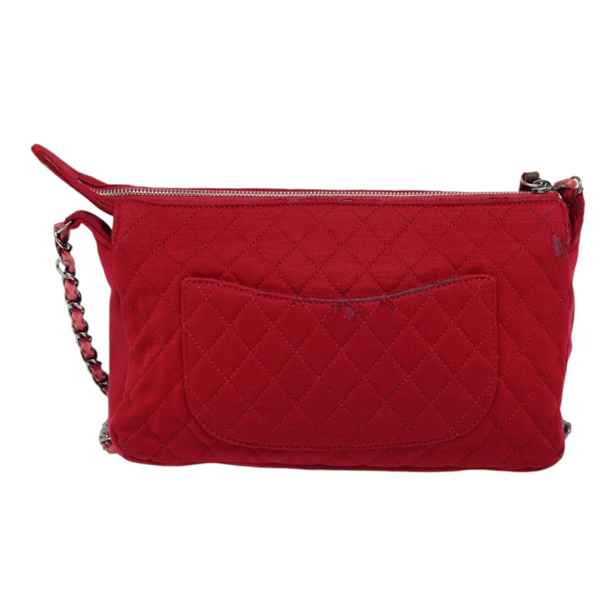 CHANEL Matelasse Chain Shoulder Bag Cotton Red Silver CC bs17224