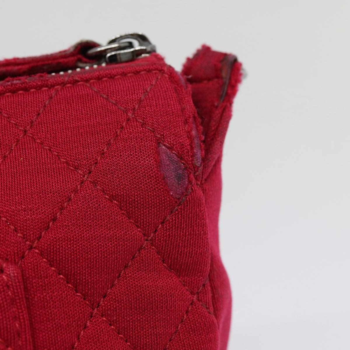 CHANEL Matelasse Chain Shoulder Bag Cotton Red Silver CC bs17224