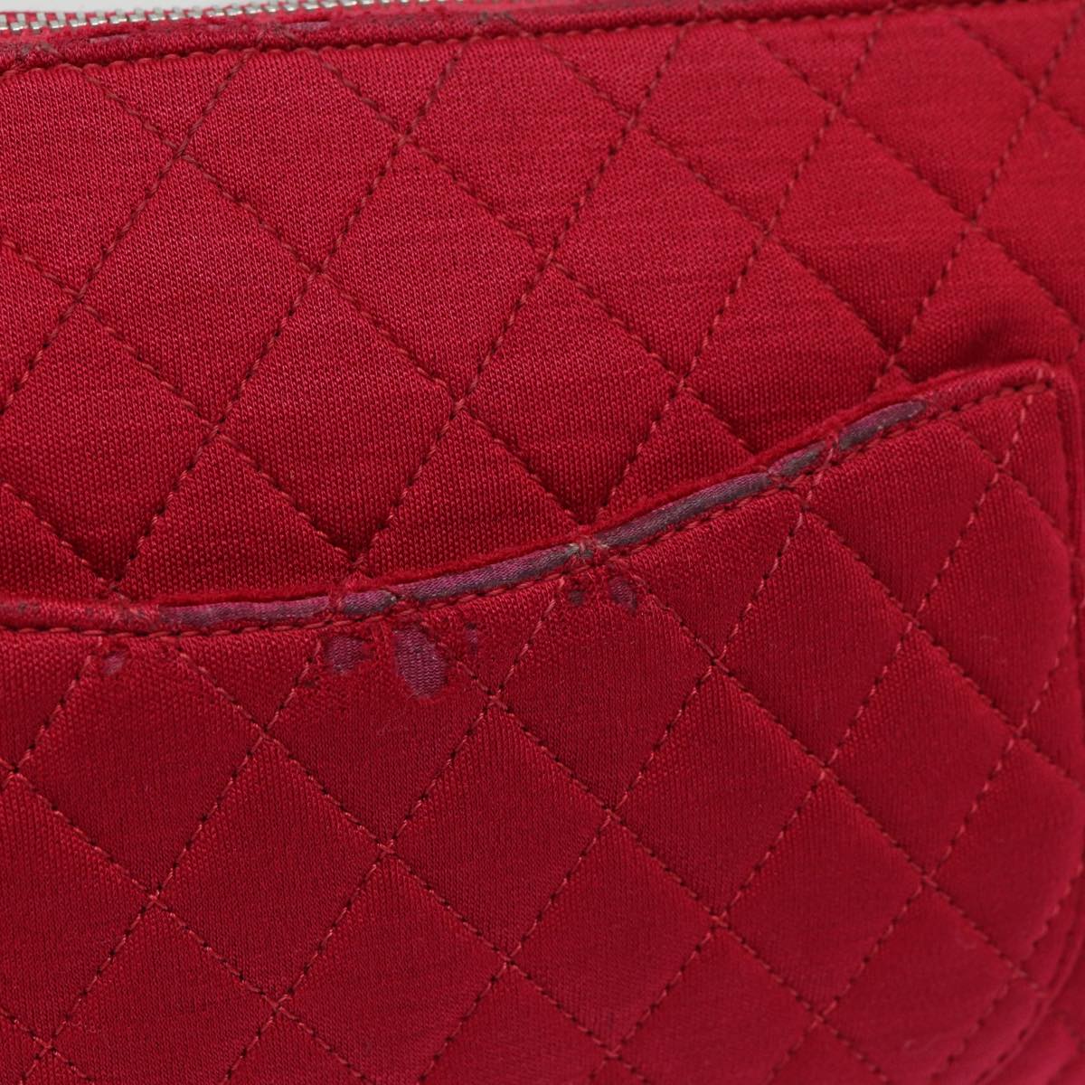 CHANEL Matelasse Chain Shoulder Bag Cotton Red Silver CC bs17224