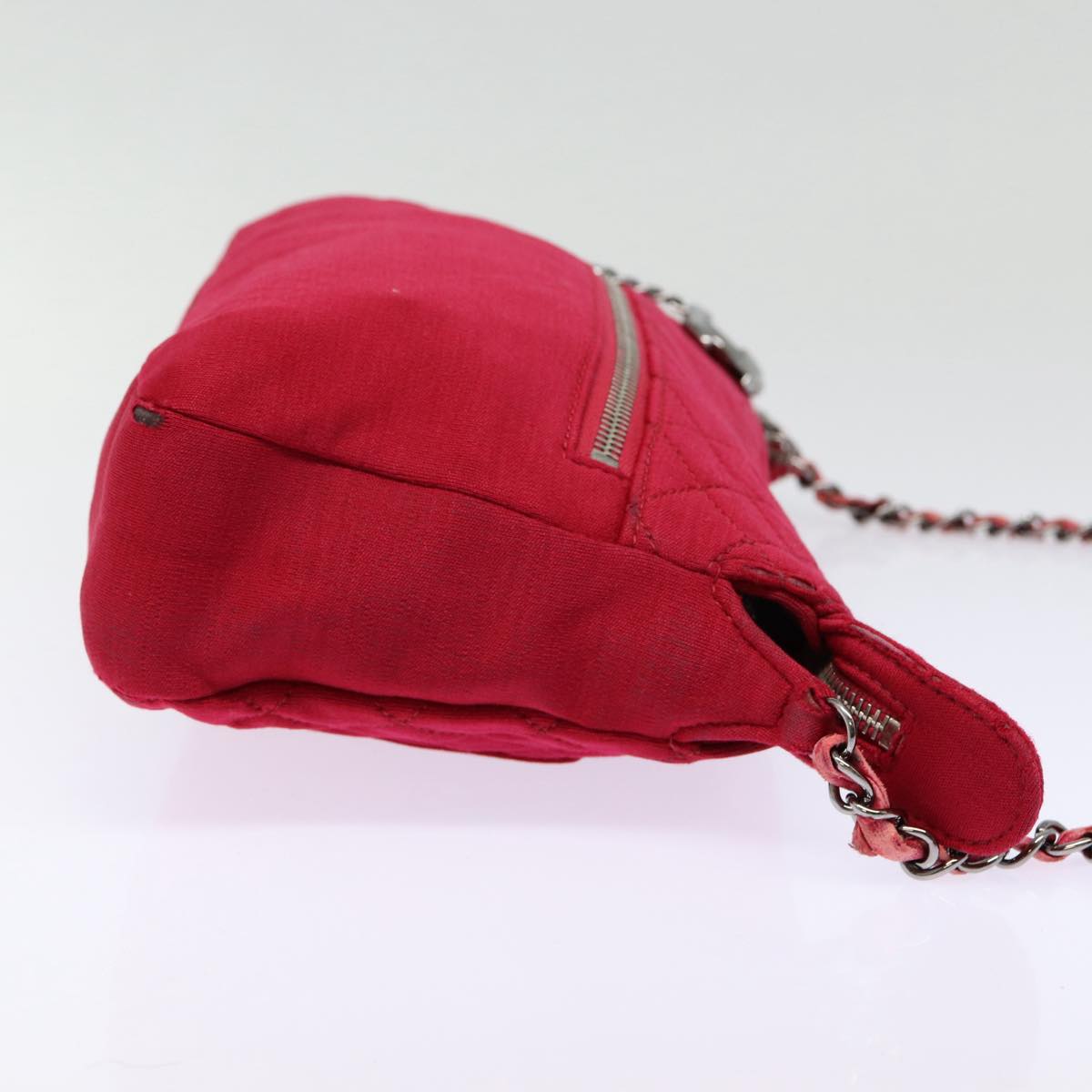 CHANEL Matelasse Chain Shoulder Bag Cotton Red Silver CC bs17224