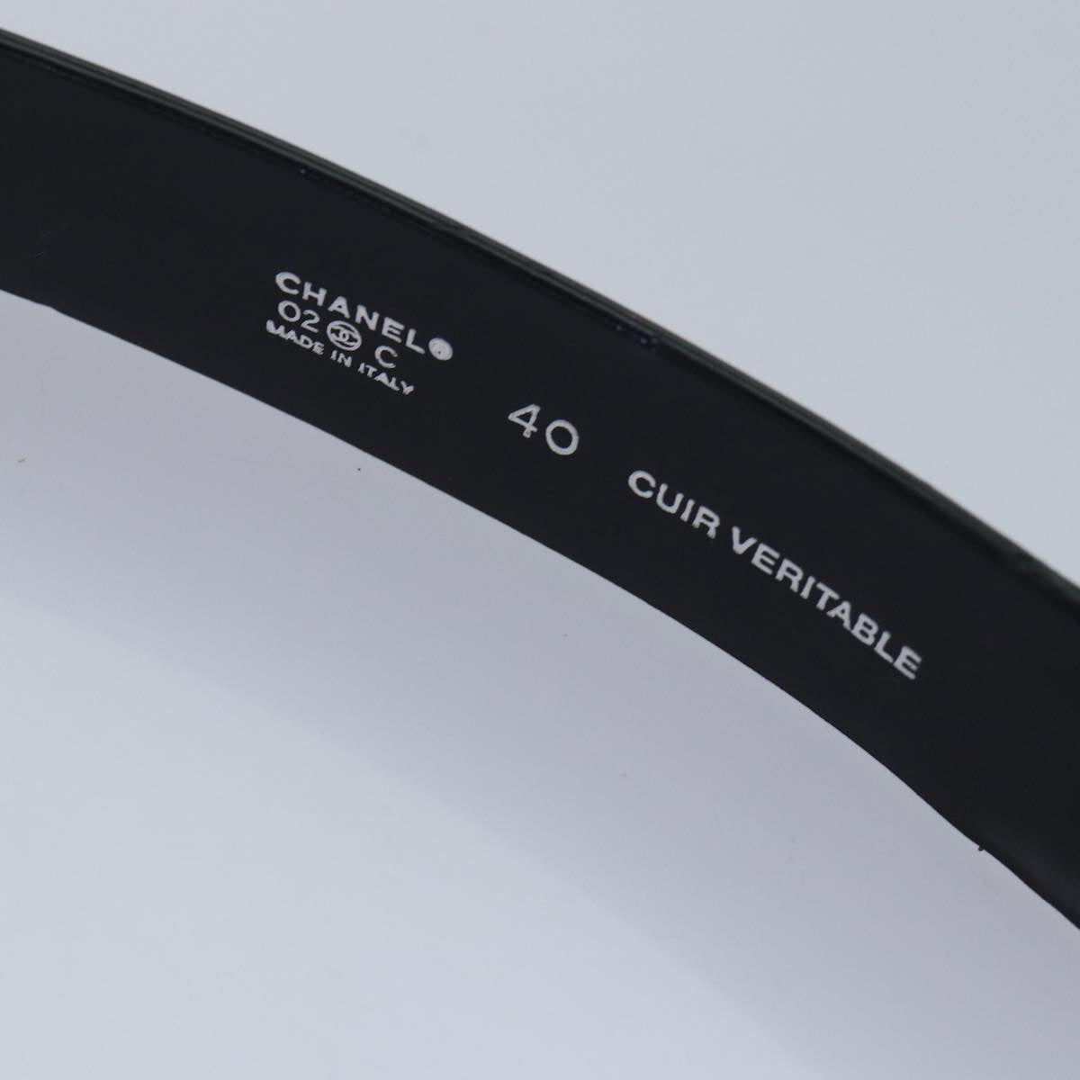 CHANEL Belt Leather 40 Black CC bs17331