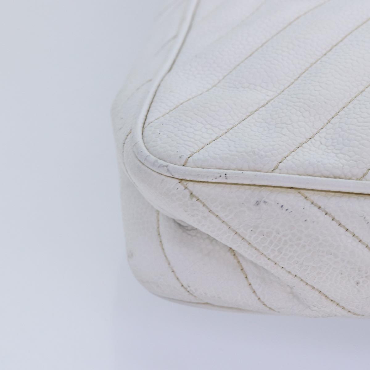 CHANEL Mademoiselle Chain Shoulder Bag Caviar Skin White Gold CC bs17332