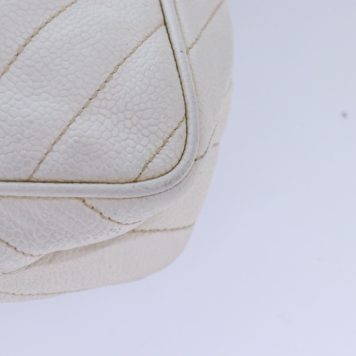 CHANEL Mademoiselle Chain Shoulder Bag Caviar Skin White Gold CC bs17332