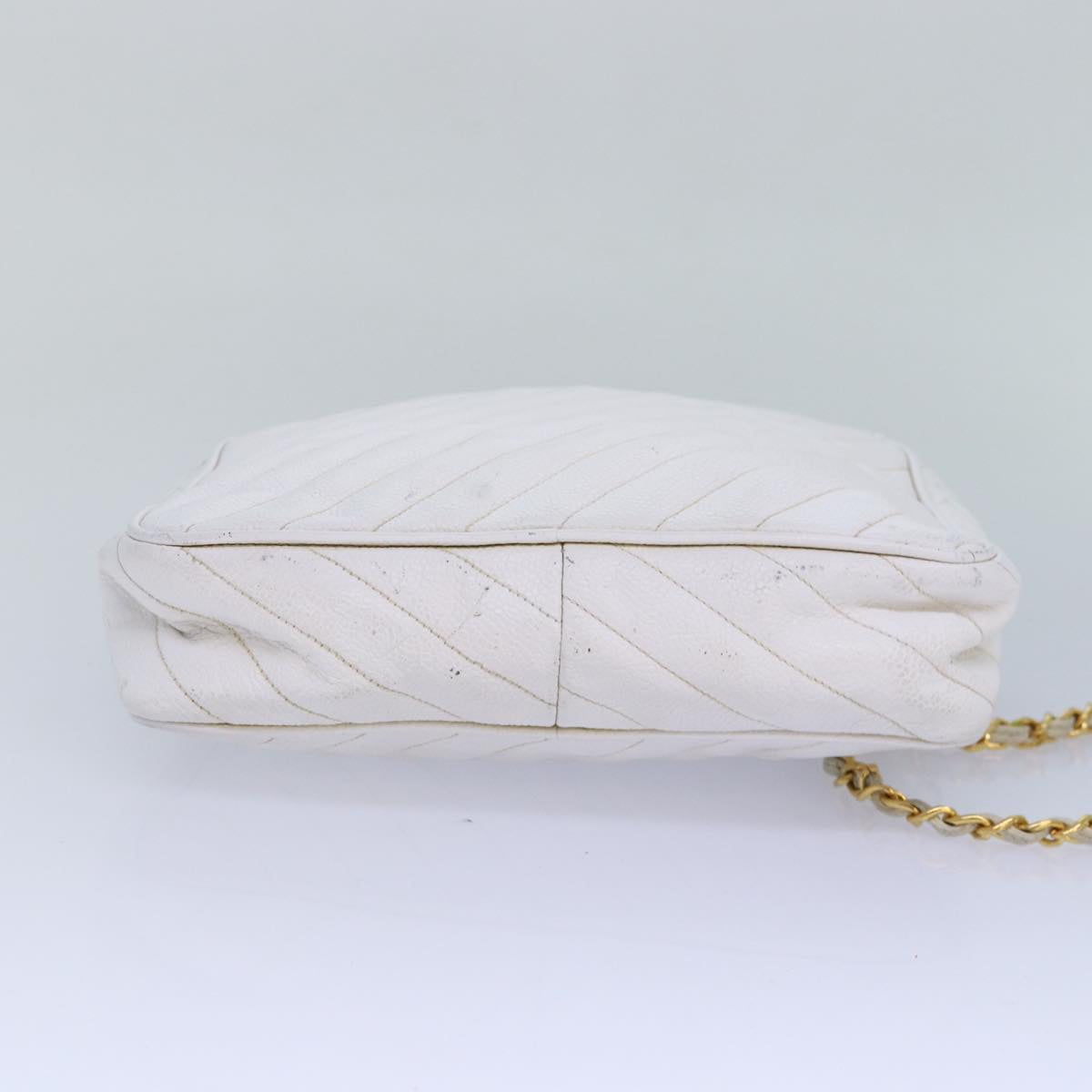 CHANEL Mademoiselle Chain Shoulder Bag Caviar Skin White Gold CC bs17332