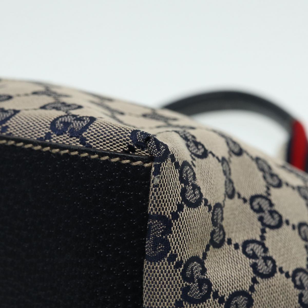 GUCCI GG Canvas Sherry Line Tote Bag Red Navy Silver 131228 bs17358